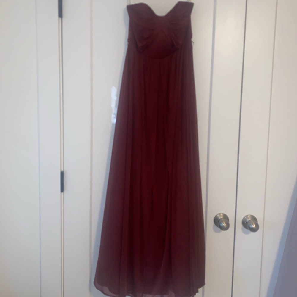Maroon David’s Bridal dress